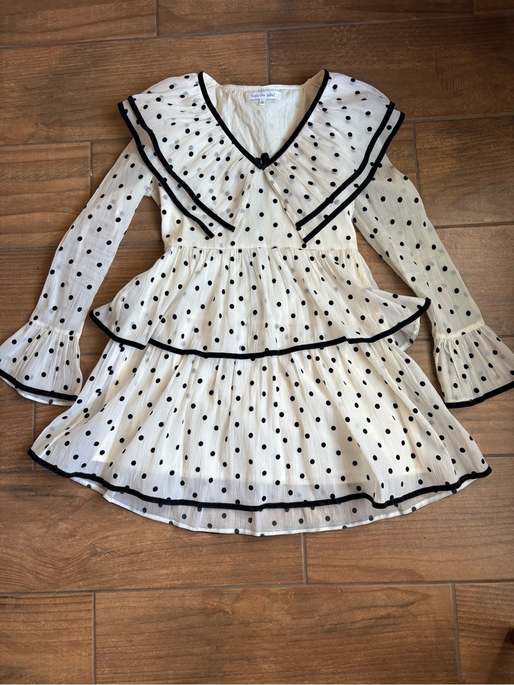 Sofie the Label Polka Dot Ruffle Collar Tiered Mini Dress Size Small